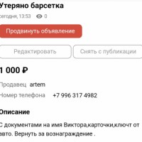 Утеряно барсетка